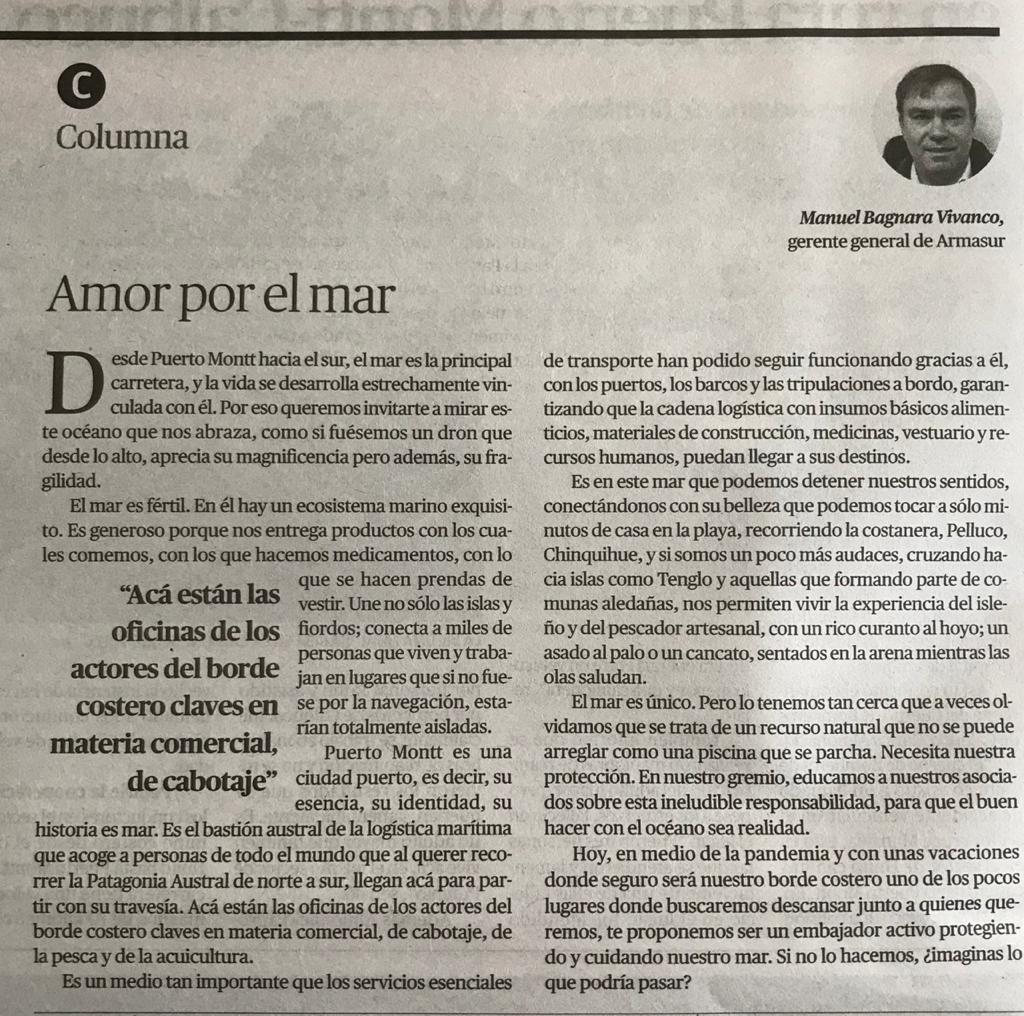 Amor por el mar. Nuestra columna en diario El LLanquihue, el 18 de enero.